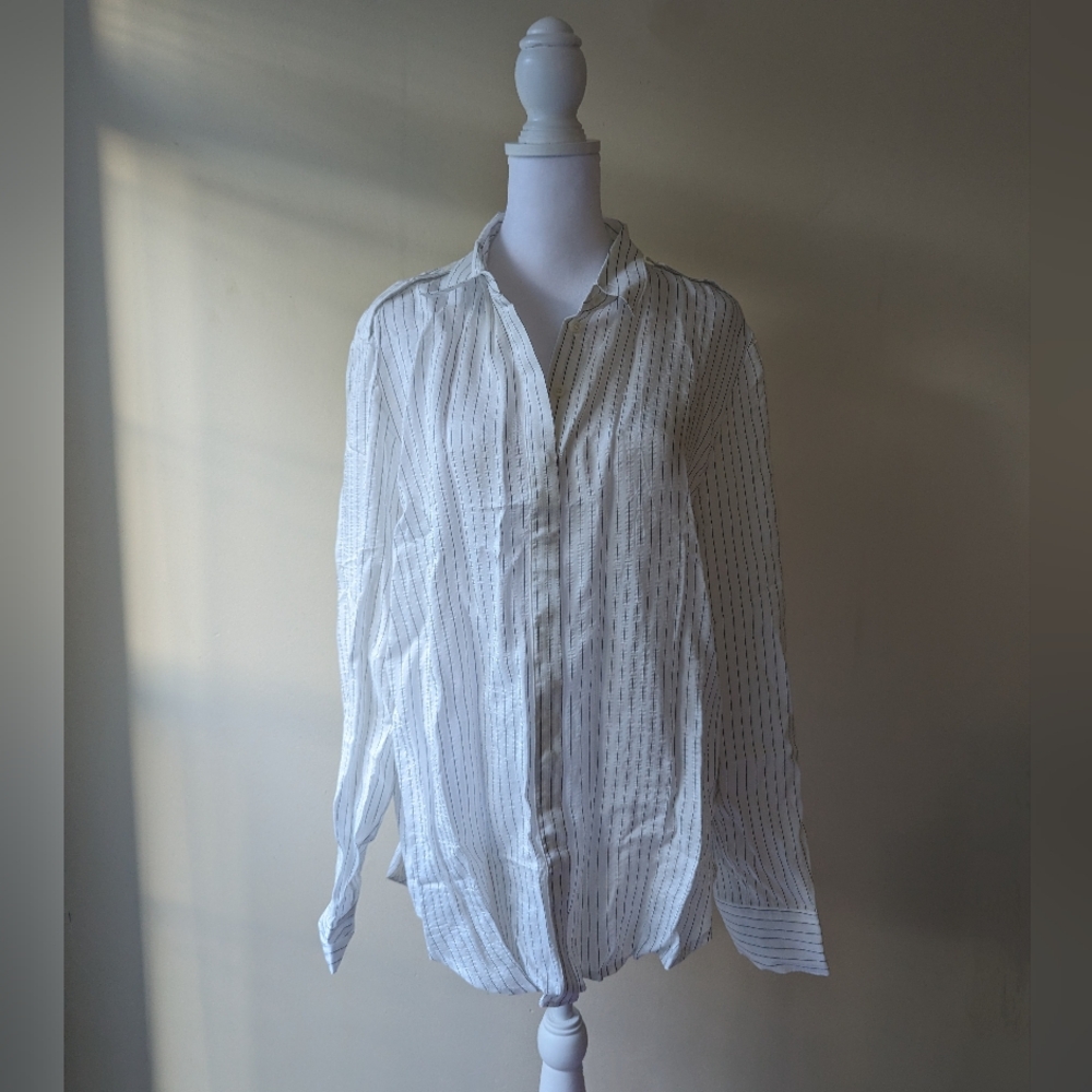 J Crew White Pinstripe Striped Button-Up Shirt